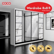 COCO Wardrobe Sliding Door Wardrobe Anti-Jump Cabinet Clothes 8ft x 8ft/Almari Baju/Almari Baju Besa