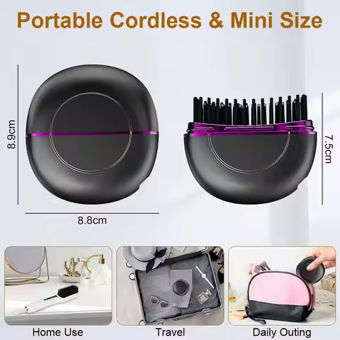 Hair Straightener Brush, Mini Hair Straightener Brush, Portable Hair Straightener for Travel, Wirele
