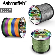 Ashconfish 9 Strands 2000M Braided Fishing Line X9 Multifilament PE Line Multicolor Black+White/Yell