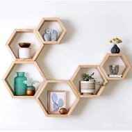 Wooden Wall Hanging Hexagonal Floating Shelf Honeycomb Shape Display Shelf Wall Decoration Storage Wall Shelf