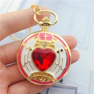 Golden pocket watch flip Princess Necklace watch children's cute cartoon wall watch students quartz watch girl creative women's watch.