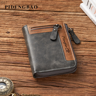 Men's Wallet Short Card Leather Clip Wallet Men's Zipper Leather Walletabs