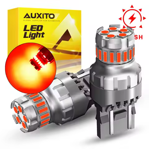 AUXITO 2x Strobe Flash T20 W21/5W 7443 LED Brake Light Red 7443 LED Stop Tail Lamp Bulb For BMW E46