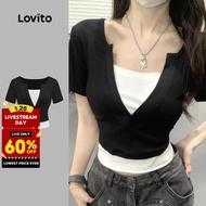 Lovito Casual T-Shirt Fake 2 In 1 Summer/Spring T-Shirt for Women L129ED337