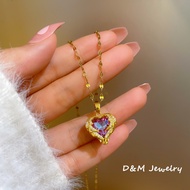 D&amp;M 925 Silver 18K Gold Heart of the Ocean Pendant Necklace For Women Hypoallergenic Accessories
