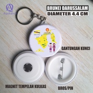 GANTUNGAN SOUVENIR I BRUNEI DARUSSALAM I KEYCHAIN I/PIN BROOCH I FRIDGE MAGNET I DIAMETER 4.4 CM