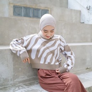 TERMURAH! ARABELE ZEBRA CROP - SWEATER RAJUT MOTIF ZEBRA - SWEATER RAJUT OVERISIZE WANITA - SWEATER 