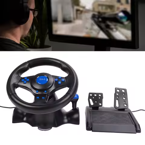 PC Gaming Racing Wheel Gaming Steering Wheel 180 Degree Rotation Multifunctional 3 in 1 Game Racing 