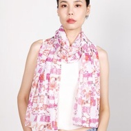 REESE香港印花雪紡長圍巾 (白/紫紅)