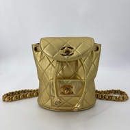 Chanel Vintage 91-94 Lambskin Leather Gold Quilted CC Hardware Mini Duma Backpack