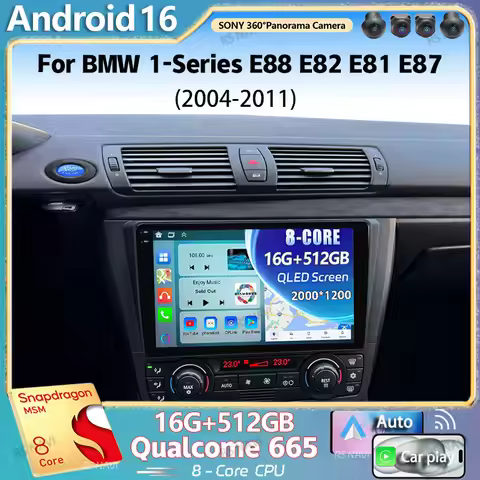 Android 16 For BMW 1-Series E88 E82 E81 E87 2004 - 2011 2K QLED Android Car Radio Multimedia Video P
