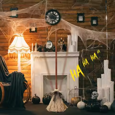 Halloween Floating Witch Broom Haunted Dancing Moving Broomstick Magic Enchanter Sorceress Carnival 