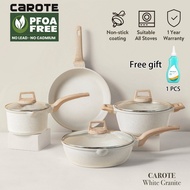 【Free gift】Carote Ice Cream Collection 7PCS Set Non-stick White  Cookware Coating Suitable All Stove