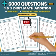 [ Soft Copy/ PDF ] 1 & 2 Digit Math Addition Worksheets- Limit to Max 50 | 6000 Questions with Answe