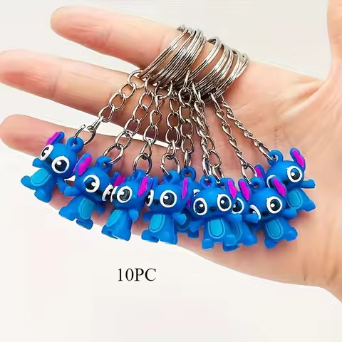10pcs Disney Stitch Silicone Keychain Set - Cute Cartoon Interstellar Baby Accessories, Fashionable 