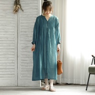 October Snow | 08 Pure Original Heavy Weight Ramie Organ Fold Full Open Button Dress Summer New Styl