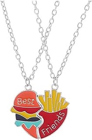 2 Pcs Best Friends Necklace for Women Creative Hamburg and French fries Pendant Necklaces Matching S