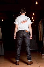 Pinion x lanna denim 21oz ninja purple SLUB ผ้าดิบริมแดงทรงกระบอกเล็ก และทรงกระบอกตรง