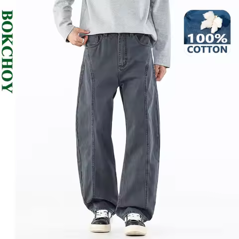2026 Autumn New Vintage Washed Straight 100% Cotton Jeans for Men Clothing Comfort Zipper Fly Men Cr