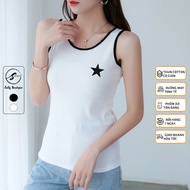 Áo Thun 3 Lỗ Nữ Phối Viền Màu In Ngôi Sao Áo Mặc NhàTập Thể Dục Thun Cotton Co Giãn Tốt Sally Boutiq