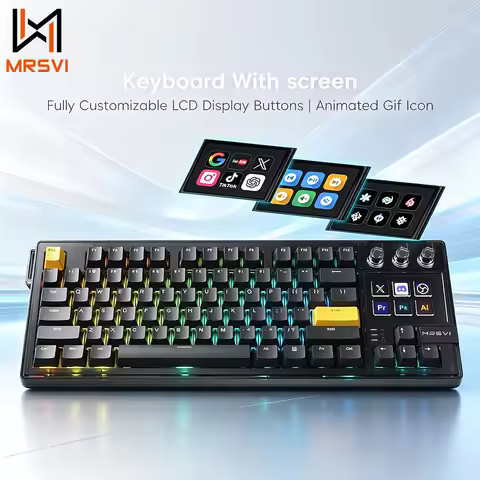 MRSVI K1 PRO V-K87 Mechanical Gaming Keyboard RGB Keyboard Hot Swappable Red Switch LCD Macro Pad Pr