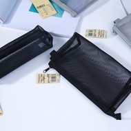 [Ready Stock] muji muji Grid Pencil Case Stationery Pencil Case Simple Portable Large-Capacity Transparent Multifunctional Storage Bag