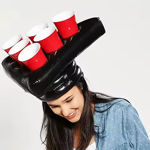 Inflatable Triangle Hat for Ping Pong Toss Game Fun Tossing Props Inflatable Beer Soda Drink Cup Hol