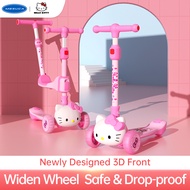 Mesuca Mickey Hello Kitty 3D Pattern สกู๊ตเตอร์สามล้อสำหรับเด็กน่ารัก 3 ใน 1 สกู๊ตเตอร์พับได้นั่งได้