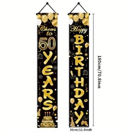 VIKAMA 50th Birthday Banner Black and Gold 50th Anniversary Door Couplets Entrance Signs Birthday Pa