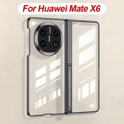 Magnetic Hinge Stand Clear Case for Huawei Mate X6 X5 Outer Screen Glass Luxury Plating Plastic Cove
