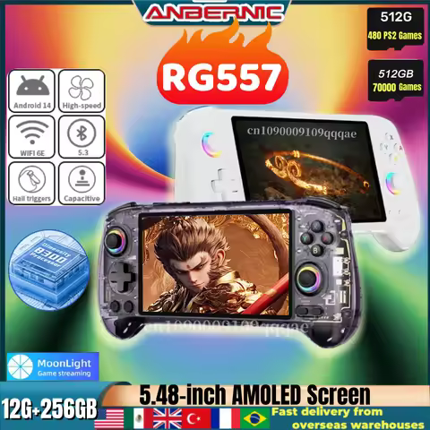 ANBERNIC RG557 Handheld Game Console 5.48" AMOLED Screen Dimensity 8300 Android 14 High-resolution J