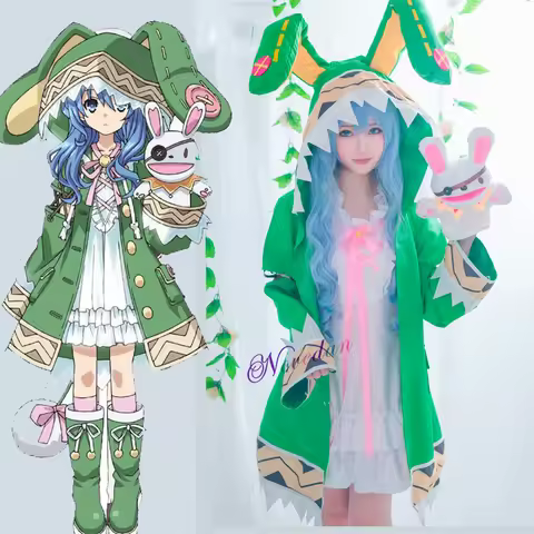 Anime Date A Live Himekawa Yoshino Cosplay Costume Wig Green Women Girls Hooded Coat White Dress Hal