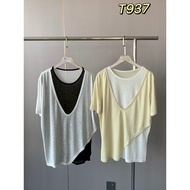 [CA Yanyan's Home] (Limited Edition) - #T937-Fake Two-Piece Contrast Color Snowflake Cotton Top (7.)