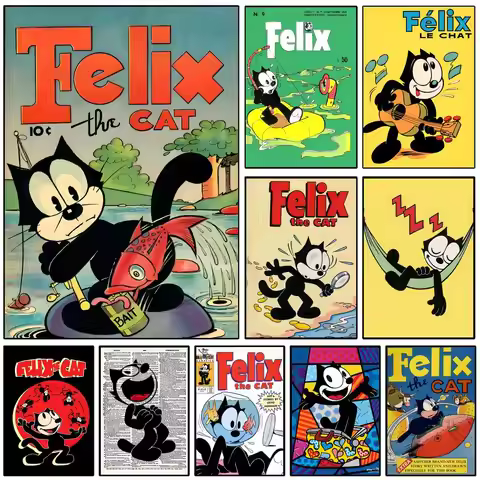 CARTOON F-Felix The Cat Poster Self-adhesive Art Waterproof Paper Sticker Coffee House Wall Decor