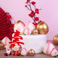 10個 壽桃蛋糕裝飾擺件 粉色金色祝壽桃子 壽公壽婆蛋糕裝扮用品