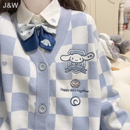 Jk Uniform Sweater Women Student Checkered  Embroidery Kintted Cardigan Japanese Korean College Styl