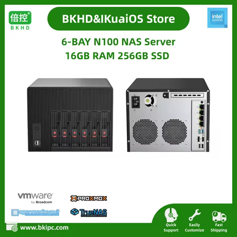 6-Bay NAS 2.5" 3.5" SATA Hard Disk Inside N100 16GB RAM 256GB SSD 4x2.5GbE Support Docker for Home S