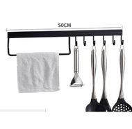浴室架 廚房掛架 免打孔 掛鈎 貼牆掛架 調味料架 (升級黑色50cm-6鉤帶桿）