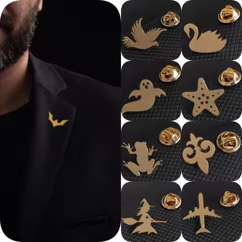 Swan stainless steel badge, dove gold-plated men's lapel pin, starfish collar pin, airplane brooch, 