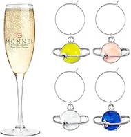 MONNEL P606 Assorted Tiny Planets Wine Charms Glass Markers Tags for Party Decorations with Velvet B