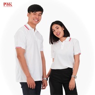 PMK - Kaneko PC090 สีขาว - เสื้อโปโล สีขาว ขลิบแดง-เทา ไม่ยับ อยู่ทรง