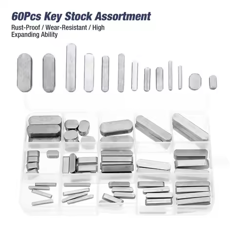 60 pcs SAE Keystock Bar Assortment Lock Pulleys Gears Square Key Stock Keyway Set