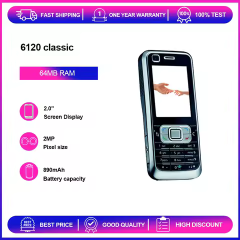 Unlocked Refurbished 6120 classic 6120C 2MP 2G/3G GSM 900 / 1800 890mAh Phone Russian Arabic Hebrew