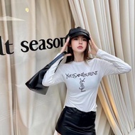 YSL 2024 New Autumn Style Large Letter Round Neck Long-sleeved Versatile Cotton Top For Men And Women Korean Style Long-sleeved T-shirt For Women