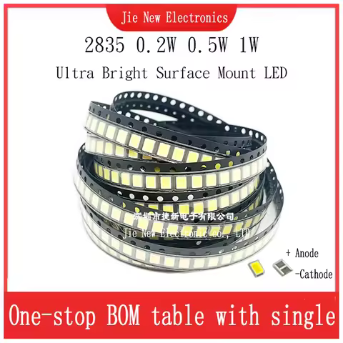 100pcs High Brightness SMD LED 2835 1W 0.5W 0.2W White 3V 6V 9V 18V 36V 150MA/100MA/30MA/60MA/80MA 6