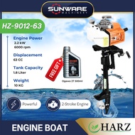 [100% ORIGINAL] HARZ HZ9012-63 63CC Boat Engine Outboard Motor / HARZ 2 Stroke Motorboard (2.2KW/3.5