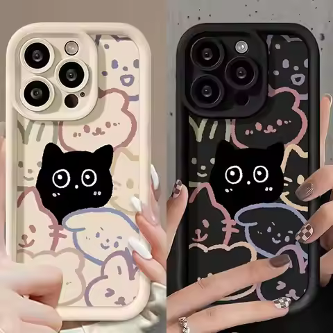 Cute Line Cat Phone Case For VIVO Y36 Y27 Y20 Y50 Y30 Y51 Y31 Y16 Y19 Y78 Plus Y83 Y81 Y91 Y95 Y93 Y