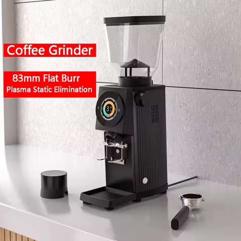 HomeWise GE83 Commercial Coffee Grinder Plasma Static Elimination Design 83mm Flat Burr Electric Esp