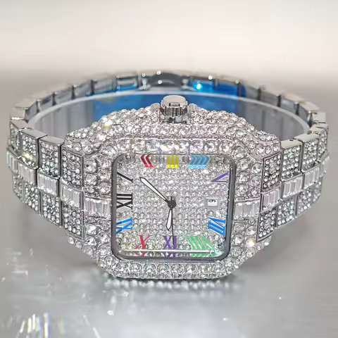 Luxury Ice Out Watch For Man Fashion Roman Literal AAA Watch Hip Hop Diamond Square Wrist Watch Men 
