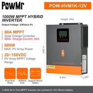 PowMr 1KW 1.5KW Off-Grid Hybrid Solar Inverter With 80A MPPT Solar Charge DC 12V 24V to 230V AC Max